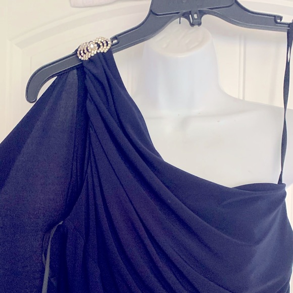 Ladies Dark Navy 1 shoulder Evening Dress - Picture 5 of 7